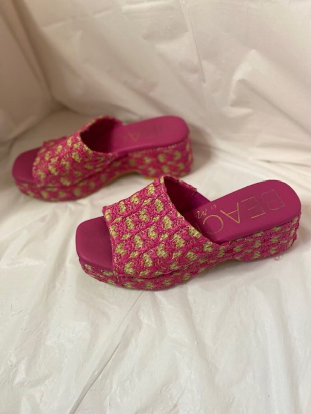 BEACH by Matisse Cruz Pink Woven Raffia Retro Platform Slide Sandals Size 7M - Picture 3 of 6